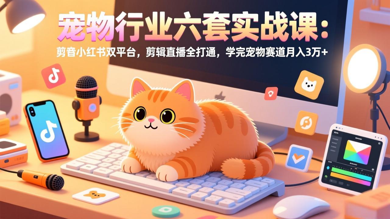 宠物行业六套实战课：抖音小红书双平台，剪辑直播全打通，学完宠物赛道月入3万+-缘梦网创