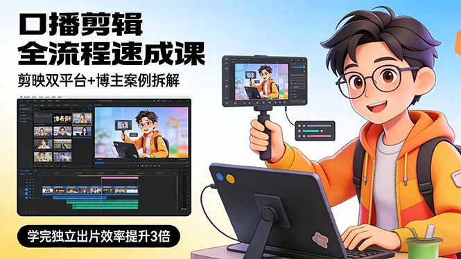 口播剪辑全流程速成课，剪映双平台+博主案例拆解，学完独立出片效率提升3倍-缘梦网创