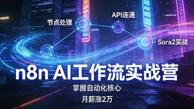 n8n AI工作流实战营，节点处理+API连通+Sora2实战，掌握自动化核心月薪涨2万-缘梦网创