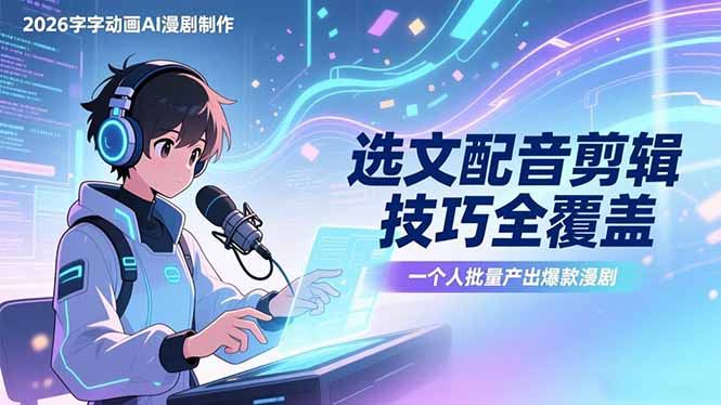 2026字字动画AI漫剧制作-1期，选文配音剪辑技巧全覆盖，一个人就能批量产出爆款漫剧-缘梦网创