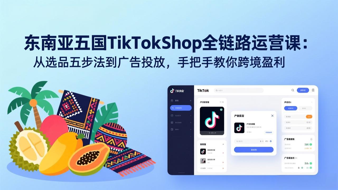 东南亚五国TikTok Shop全链路运营课：从选品五步法到广告投放，手把手教你跨境盈利-缘梦网创