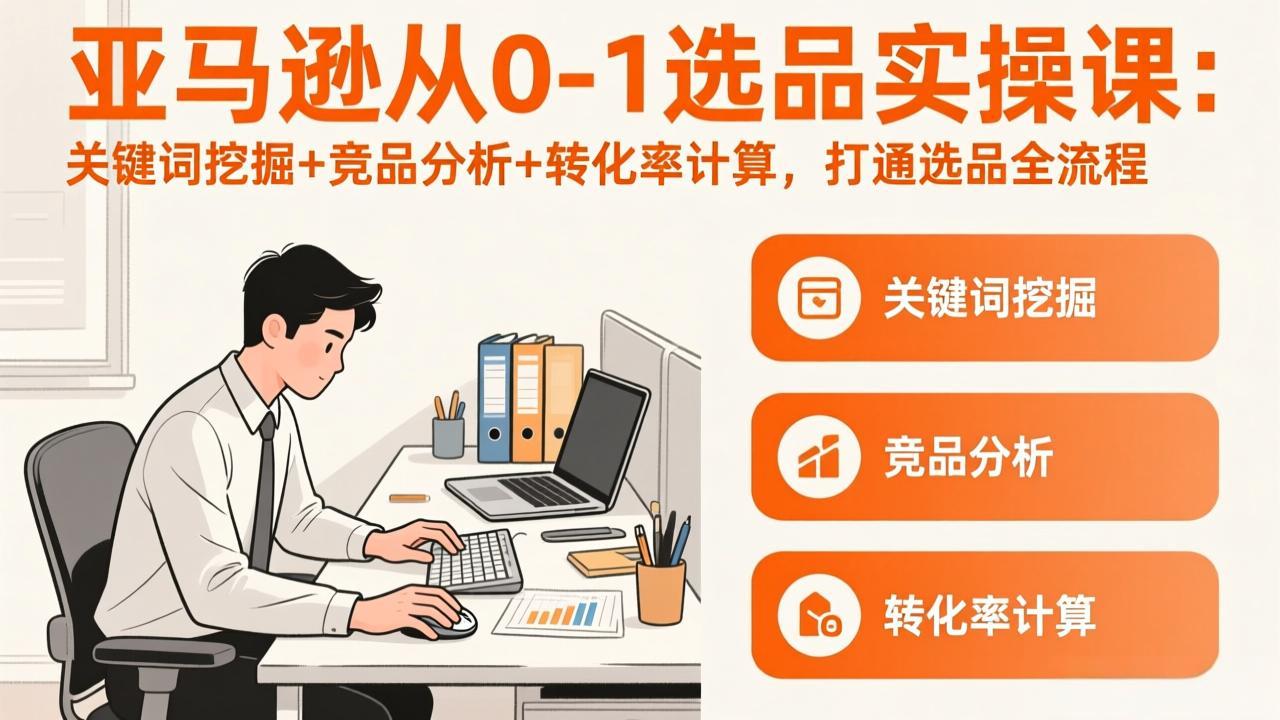 亚马逊从0-1选品实操课(更新3月)：关键词挖掘+竞品分析+转化率计算，47节打通选品全流程-缘梦网创