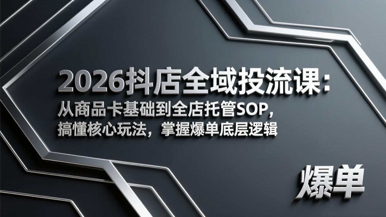 2026抖店全域投流课：从商品卡基础到全店托管SOP，搞懂核心玩法，掌握爆单底层逻辑-缘梦网创