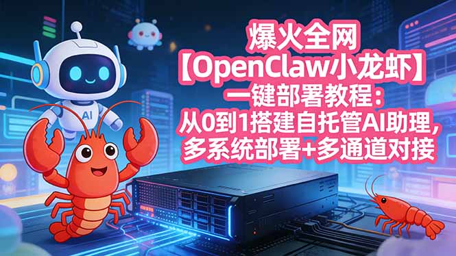 爆火全网【OpenClaw小龙虾】一键部署教程：从0到1搭建自托管AI助理，多系统部署+多通道对接-缘梦网创