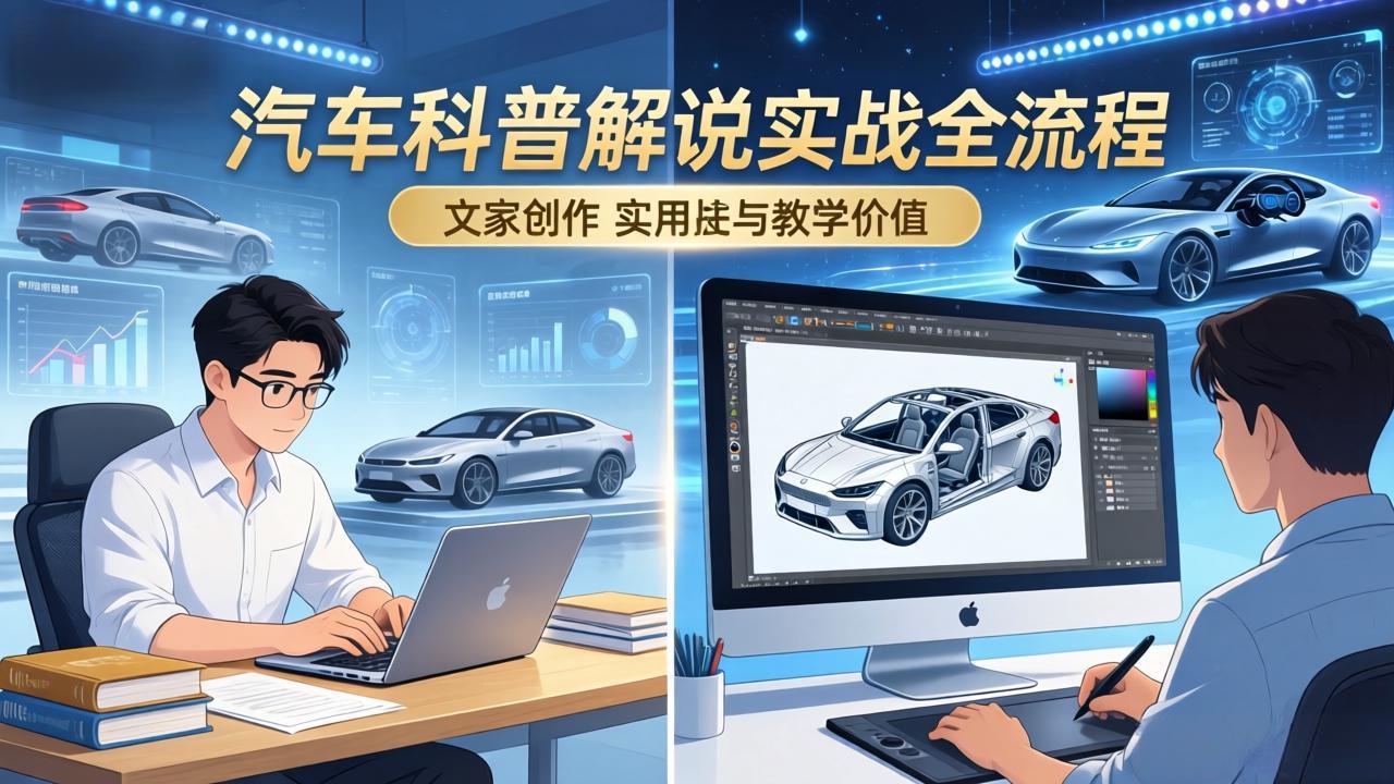 抖音汽车科普解说实战：文案+动画+画面处理+去水印全流程，打造专业汽车科普视频-缘梦网创