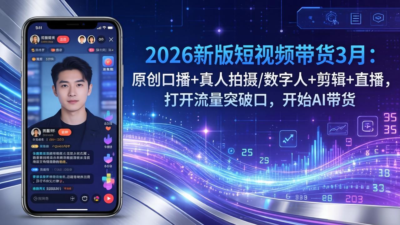 2026新版短视频带货3月：原创口播+真人拍摄/数字人+剪辑+直播，打开流量突破口，开始AI带货-缘梦网创