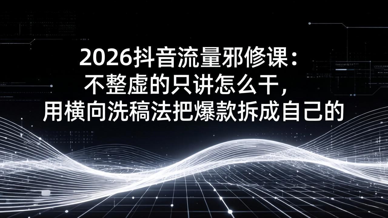 2026抖音流量邪修课：不整虚的只讲怎么干，用横向洗稿法把爆款拆成自己的-缘梦网创