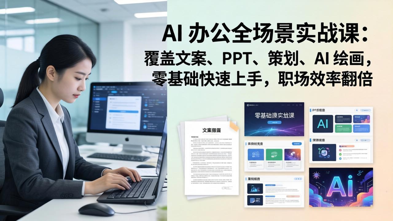 AI 办公全场景实战课:覆盖文案、PPT、策划,AI 绘画,零基础快速上手,职场效率翻倍-缘梦网创