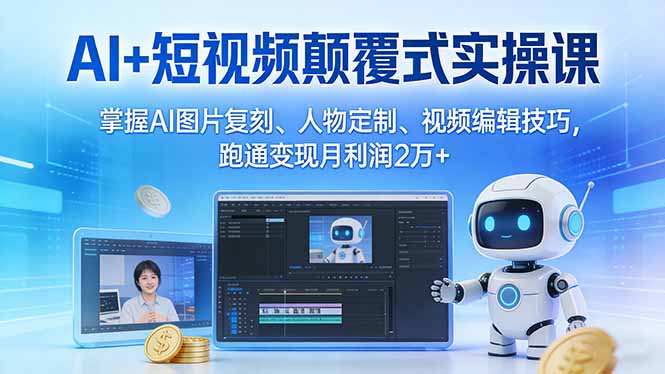 AI+短视频颠覆式实操课:掌握AI图片复刻、人物定制、视频编辑技巧,跑通变现月利润2万+-缘梦网创