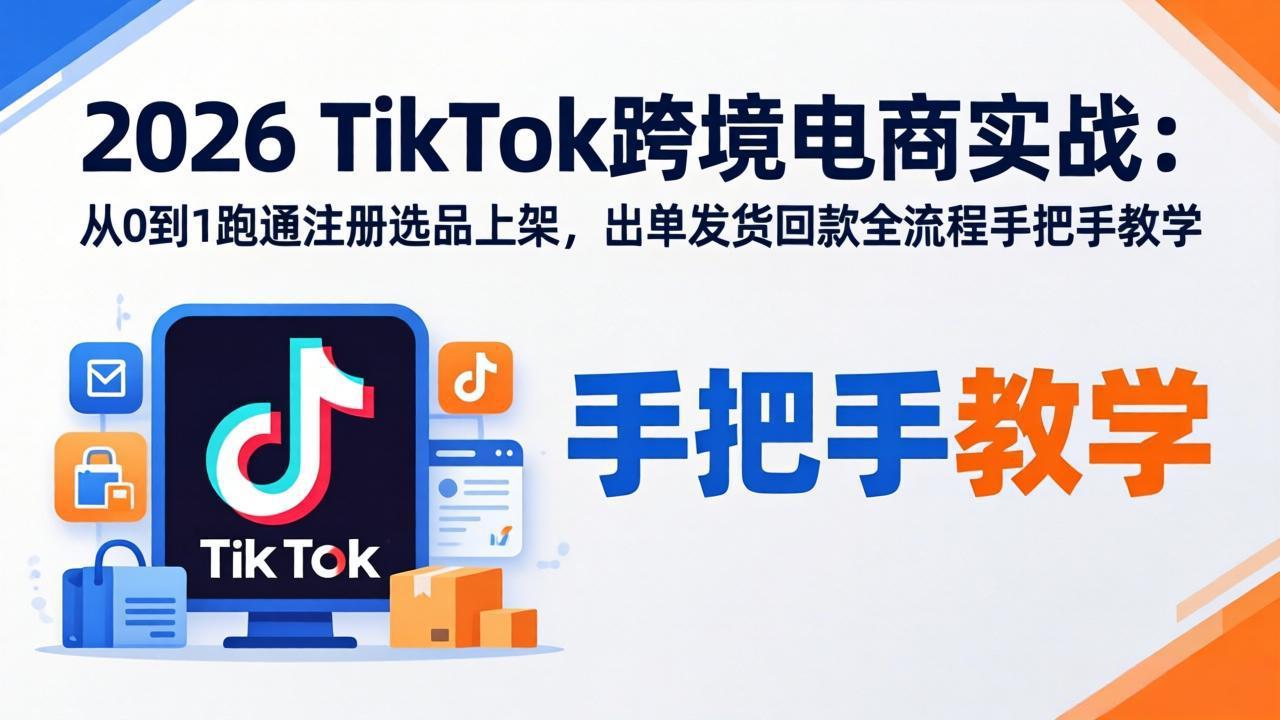 2026TikTok跨境电商实战:从0到1跑通注册选品上架,出单发货回款全流程手把手教学-缘梦网创