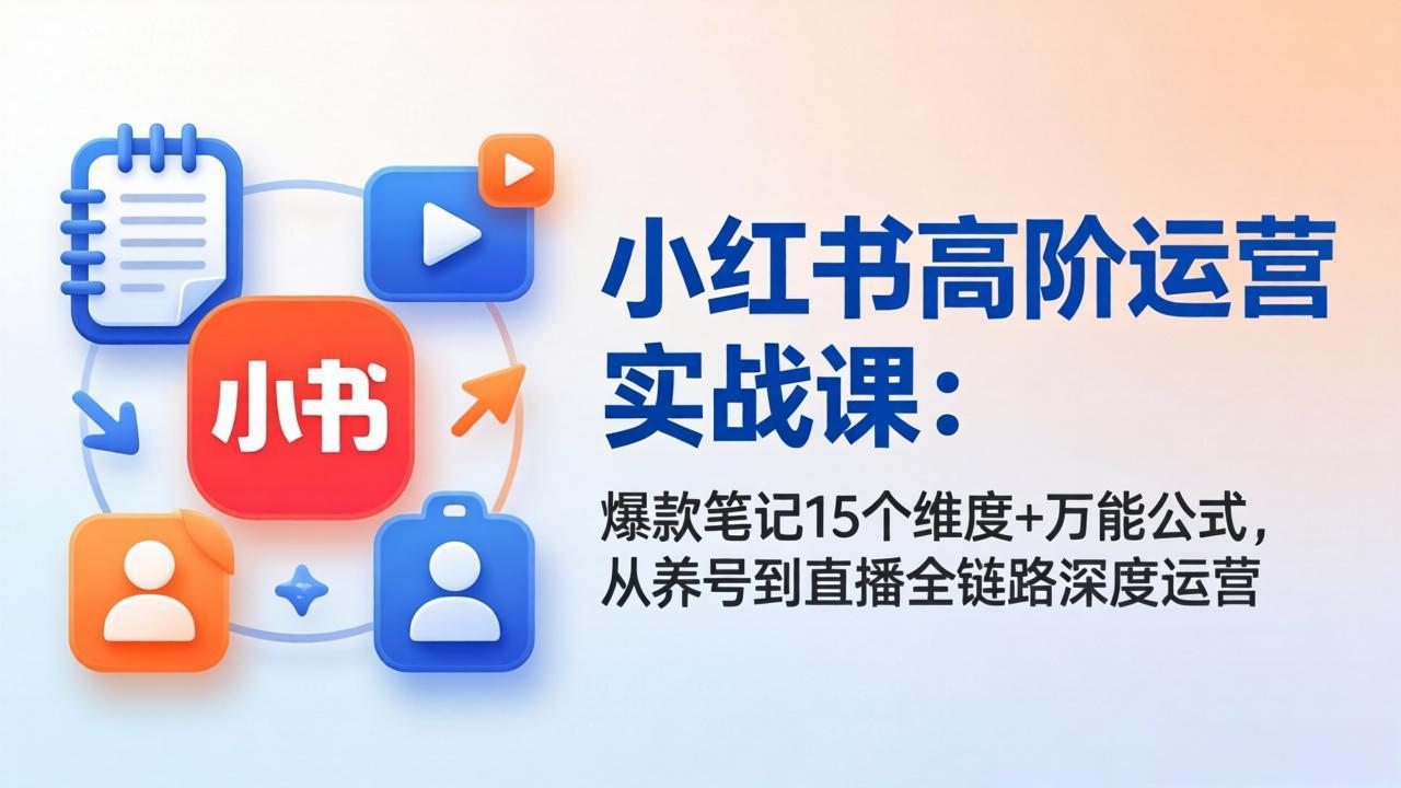 小红书高阶运营实战课:爆款笔记15个维度+万能公式,从养号到直播全链路深度运营-缘梦网创