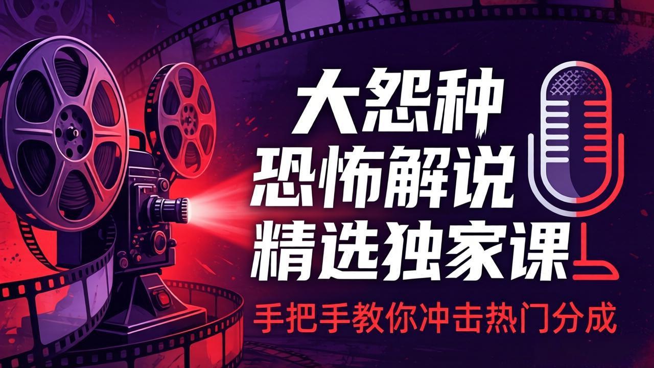 大怨种恐怖解说精选独家课:电影下载+文案配音+片头封面,手把手教你冲击热门分成-缘梦网创