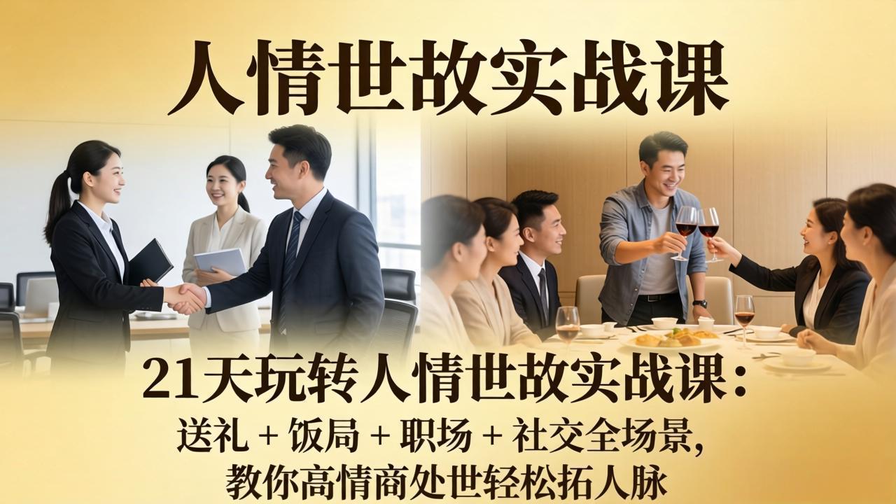 21 天玩转人情世故实战课：送礼 + 饭局 + 职场 + 社交全场景，教你高情商处世轻松拓人脉-缘梦网创