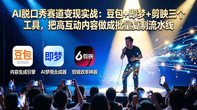 AI脱口秀赛道变现实战：豆包+即梦+剪映三个工具，把高互动内容做成批量复制流水线-缘梦网创