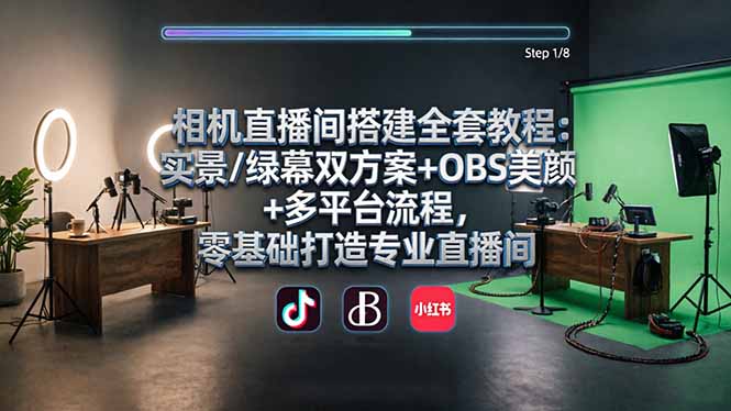 相机直播间搭建全套教程:实景/绿幕双方案+OBS美颜+多平台流程,零基础打造专业直播间-缘梦网创