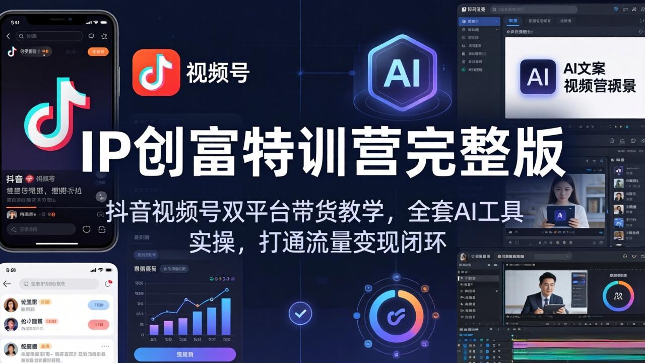 IP创富特训营完整版：抖音视频号双平台带货教学，全套AI工具实操，打通流量变现闭环-缘梦网创