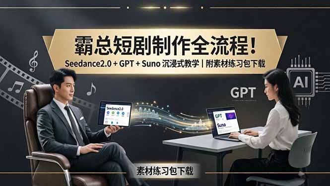 霸总短剧制作全流程!Seedance2.0 + GPT + Suno 沉浸式教学|附素材练习包下载-缘梦网创