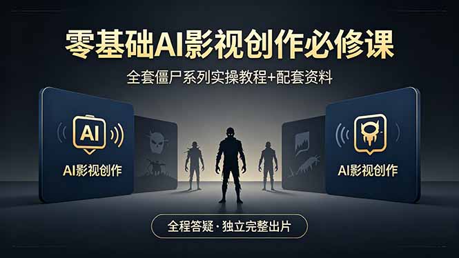 零基础AI影视创作必修课,全套僵尸系列实操教程加配套资料,全程答疑带你独立完整出片-缘梦网创