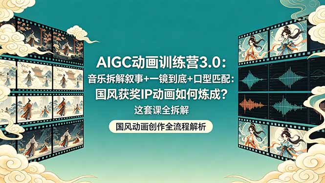 AIGC动画训练营3.0:音乐拆解叙事+一镜到底+口型匹配:国风获奖IP动画如何炼成?这套课全拆解-缘梦网创