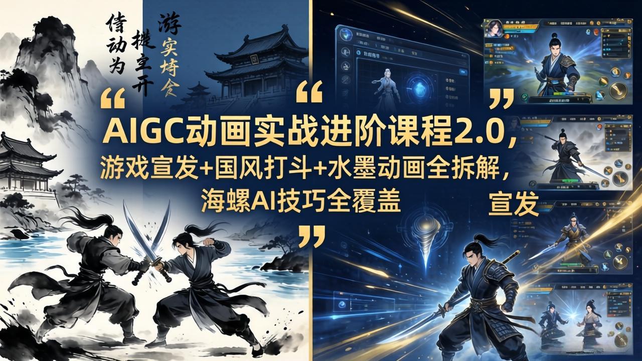AIGC动画实战进阶课程2.0,游戏宣发+国风打斗+水墨动画全拆解,海螺AI技巧全覆盖-缘梦网创