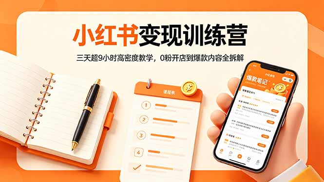 小红书变现训练营：三天超9小时高密度教学，0粉开店到爆款内容全拆解-缘梦网创