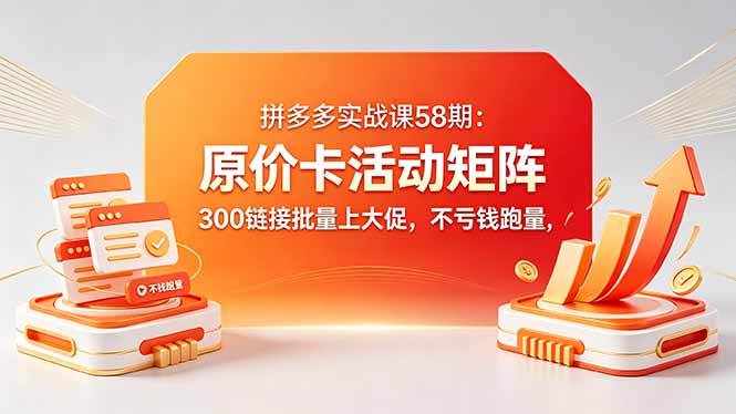 拼多多实战课58期：原价卡活动矩阵，300链接批量上大促，不亏钱跑量-缘梦网创