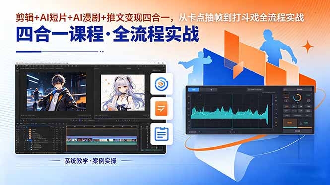 剪辑+AI短片+AI漫剧+推文变现四合一，从卡点抽帧到打斗戏全流程实战-缘梦网创