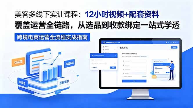 美客多线下实训课程：12小时视频+配套资料覆盖运营全链路，从选品到收款绑定一站式学透-缘梦网创