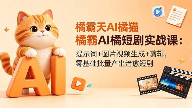 橘霸天AI橘猫短剧实战课:提示词+图片视频生成+剪辑,零基础批量产出治愈短剧-缘梦网创