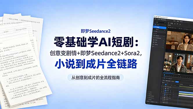 零基础学AI短剧:创意变剧情+即梦Seedance2+Sora2,小说到成片全链路-缘梦网创