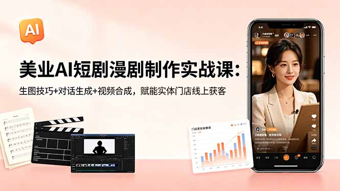 美业AI短剧漫剧制作实战课:生图技巧+对话生成+视频合成,赋能实体门店线上获客-缘梦网创