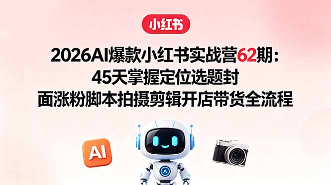 2026AI爆款小红书实战营62期：45天掌握定位选题封面涨粉脚本拍摄剪辑开店带货全流程-缘梦网创