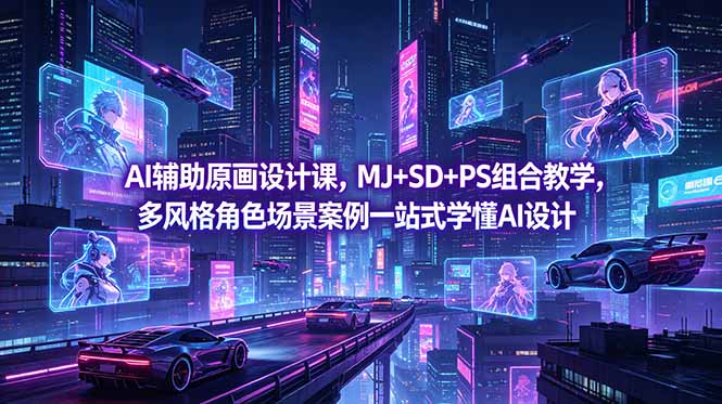 AI辅助原画设计课，MJ+SD+PS组合教学，多风格角色场景案例一站式学懂AI设计-缘梦网创