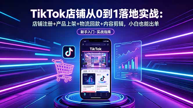 TikTok店铺从0到1落地实战：店铺注册+产品上架+物流回款+内容剪辑，小白也能出单-缘梦网创
