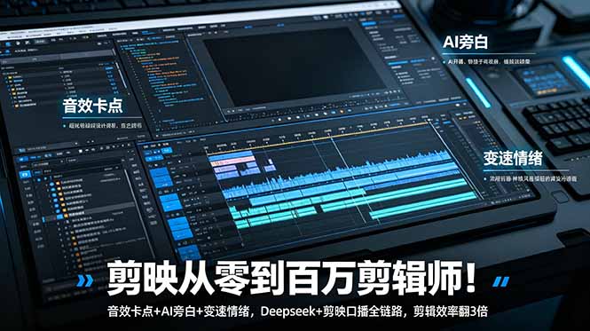 剪映从零到百万剪辑师！音效卡点+AI旁白+变速情绪，Deepseek+剪映口播全链路，剪辑效率翻3倍-缘梦网创