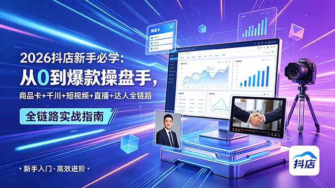 2026抖店新手必学:从0到爆款操盘手,商品卡+千川+短视频+直播+达人全链路-缘梦网创