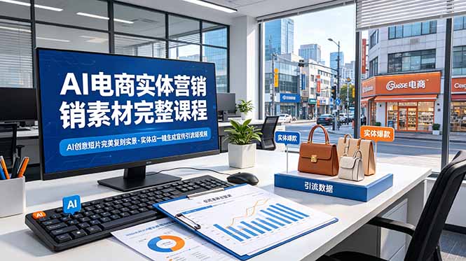 AI电商实体营销素材完整课程,AI创意短片完美复刻实景,实体店一键生成宣传引流短视频-缘梦网创