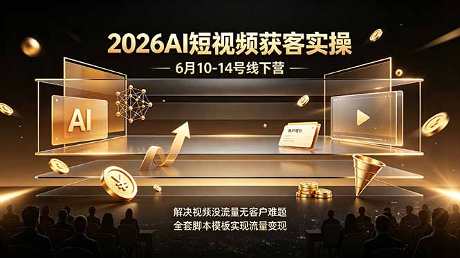 2026AI短视频获客实操6月10-14号线下营，解决视频没流量无客户难题，全套脚本模板实现流量变现-缘梦网创