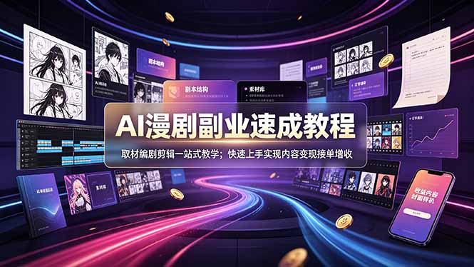 AI漫剧副业速成教程,取材编剧剪辑一站式教学;快速上手实现内容变现接单增收-缘梦网创